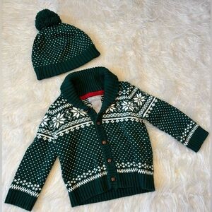Tahari Green Knit Kids Cardigan and Hat Set